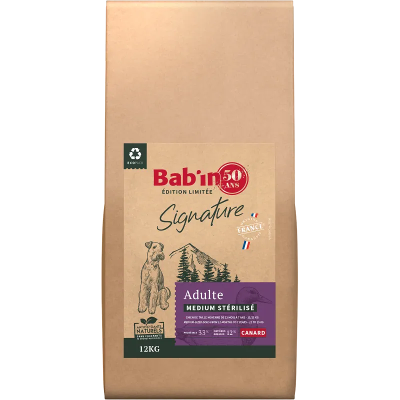 Bab'in croquettes pour chien adulte sterilise - canard 12 kg
